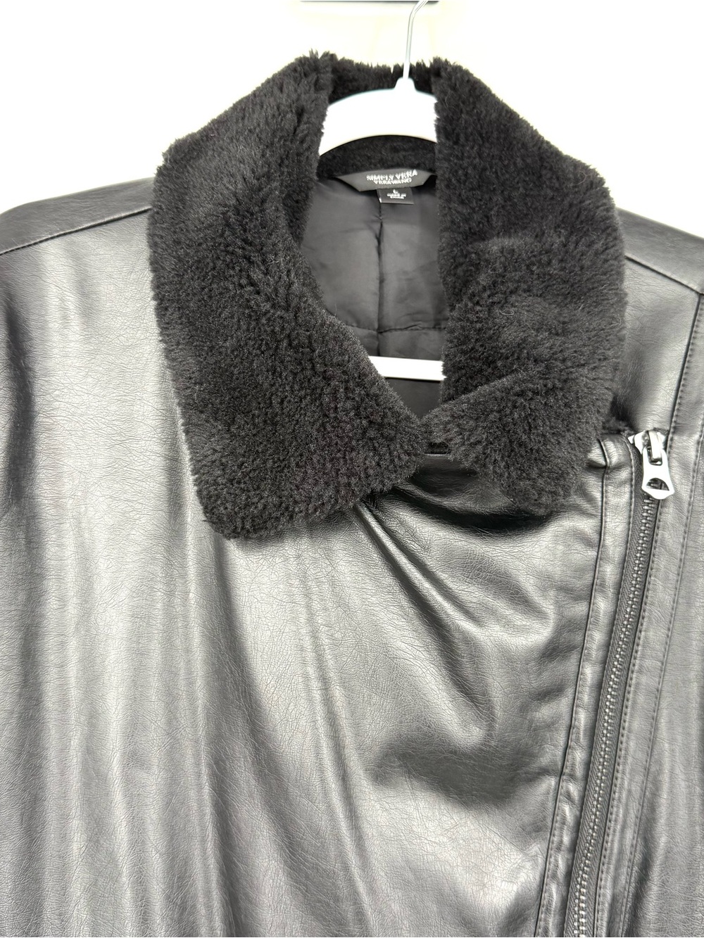 Simply Vera Vera Wang Black Faux Leather Faux Fur Moto Jacket L - Picture 3 of 14